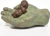 Geert Kunen / Skulptuur / Beeld / Baby in hand - bruin / groen - 10 x 6 x 6 cm hoog.
