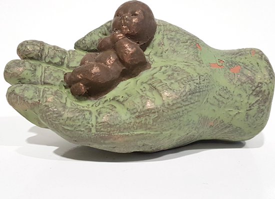 Geert Kunen / Sculpture / Statue / Bébé à la main - marron / vert - 10 x 6 x 6 cm de haut.
