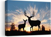 Artaza Canvas Schilderij Herten Silhouet bij Zonsondergang  - 30x20 - Klein - Foto Op Canvas - Canvas Print