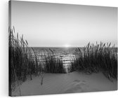 Artaza Canvas Schilderij Zee vanuit Duinen met Zonsondergang - Zwart Wit - 120x80 - Groot - Foto Op Canvas - Wanddecoratie