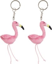Set van 6x stuks pluche Flamingo knuffel sleutelhanger 6 cm - Speelgoed dieren sleutelhangers