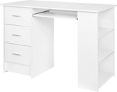 Luxiqo® Modern Bureau – Bureautafel – Kantoortafel – Computertafel – 3 Lades en 3 Opbergvakken – MDF – Wit – 109 x 49 x 75 cm