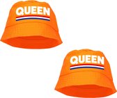 2x stuks queen bucket hat - oranje - Koningsdag/ EK/ WK - Holland vissershoedje