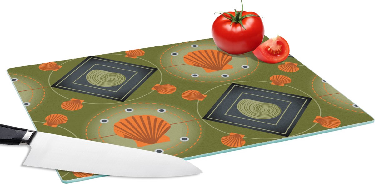 Glazen Snijplank - 39x28 - Patchwork - Schelpen - Patronen - Zee - Strand - Snijplanken Glas