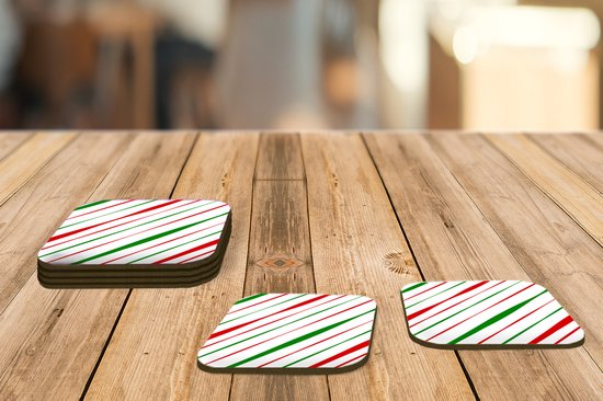 Sous-verres verres pour verres - Motifs - Noël - Rayures - 10x10 cm - Sous-verres en verre - 6 pièces - Décoration de table de Noël - Décoration de table de Noël - Décoration de table