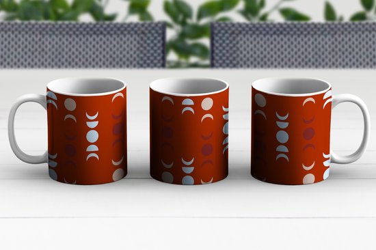 Mok - Koffiemok - Maan - Rood - Patroon - Mokken - 350 ML - Beker - Koffiemokken - Theemok