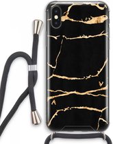 Case Company® - iPhone XS Max hoesje met Koord - Gouden marmer - Telefoonhoesje met Zwart Koord - Extra Bescherming aan alle Kanten en Over de Schermrand