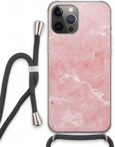 Case Company® - iPhone 13 Pro Max hoesje met Koord - Roze marmer - Telefoonhoesje met Zwart Koord - Extra Bescherming aan alle Kanten en Over de Schermrand