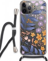 Case Company® - iPhone 13 Pro Max hoesje met Koord - Flowers with blue leaves - Telefoonhoesje met Zwart Koord - Extra Bescherming aan alle Kanten en Over de Schermrand