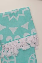 Hamamdoek - Hamam 2 zijde glad - 90x180 cm - Kant - 100% katoen - mint | wit