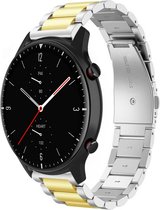 Stalen Smartwatch bandje - Geschikt voor Strap-it Amazfit GTR 2 stalen band - zilver/goud - GTR 2 - 22mm - Strap-it Horlogeband / Polsband / Armband