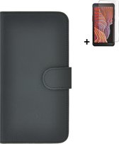 Samsung Galaxy Xcover 5 hoesje - Samsung Galaxy Xcover 5 Screenprotector - Samsung Xcover 5 Wallet Book Case Echt Leer Zwart + Screenprotector