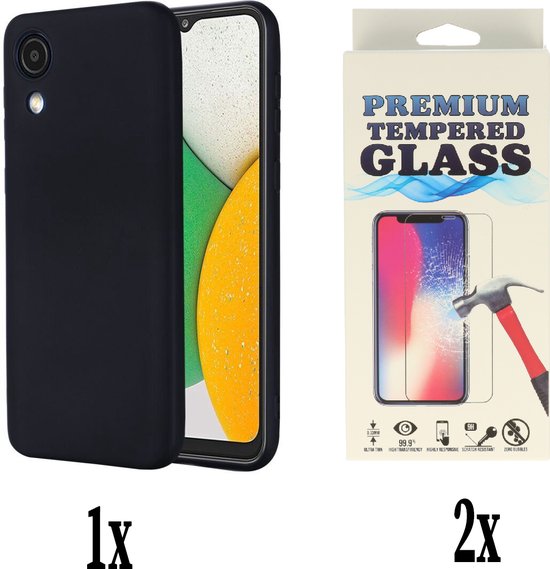 Samsung Galaxy A03 Core Case Zwart & 2X Verres Screen Protector - Coque arrière en Siliconen
