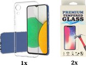 Casemania Hoesje Geschikt voor Samsung Galaxy A03 Core Transparant & 2X Glazen Screenprotector - Siliconen Back Cover