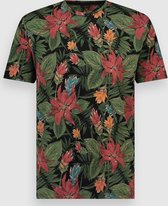 Twinlife Heren Tee Crew Allover Print Floral - T-Shirts - Wasbaar - Ademend - Zwart - L
