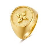 Twice As Nice Ring in goudkleurig edelstaal, ronde zadel ring, bloem  50