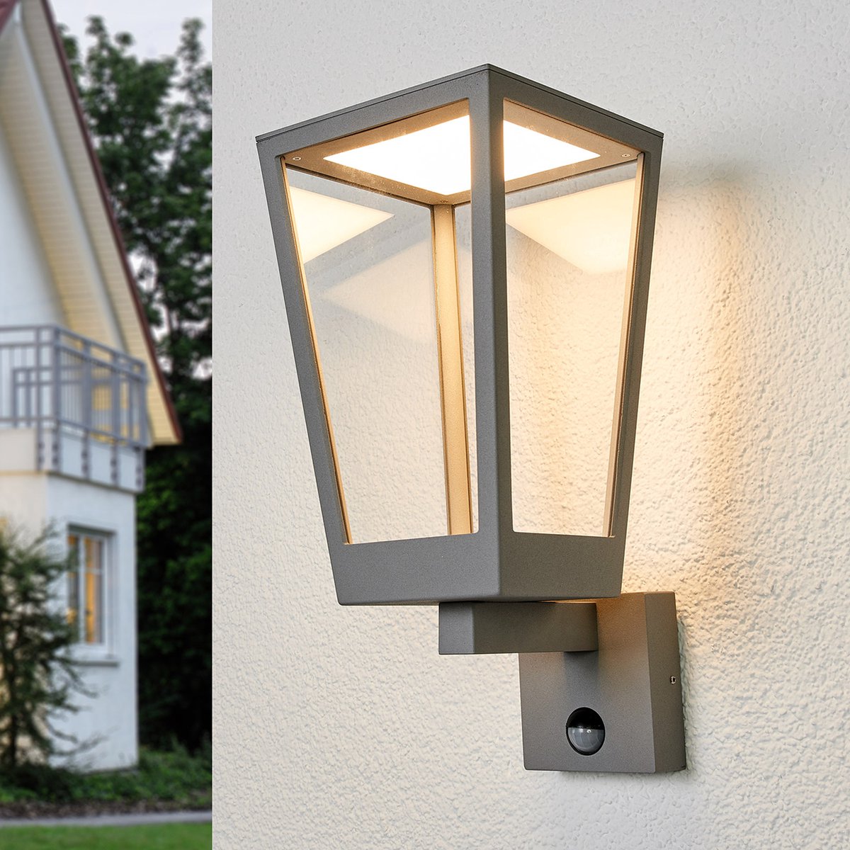 Lucande - LED wandlamp buiten - 1licht - aluminium, glas - H: 40.5 cm - donkergrijs, transparant - Inclusief lichtbron