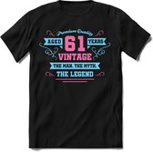 61 Jaar Legend - Feest kado T-Shirt Heren / Dames - Licht Blauw / Licht Roze - Perfect Verjaardag Cadeau Shirt - grappige Spreuken, Zinnen en Teksten. Maat 3XL