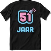 51 Jaar Feest kado T-Shirt Heren / Dames - Perfect Verjaardag Cadeau Shirt - Licht Blauw / Licht Roze - Maat XL