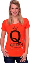 Oranje Dames T-Shirt - Queen Of Hearts -  Voor Koningsdag - Holland - Maat: M