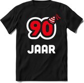 90 Jaar Feest kado T-Shirt Heren / Dames - Perfect Verjaardag Cadeau Shirt - Wit / Rood - Maat M