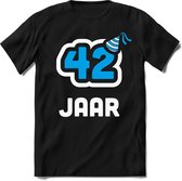 42 Jaar Feest kado T-Shirt Heren / Dames - Perfect Verjaardag Cadeau Shirt - Wit / Blauw - Maat 4XL