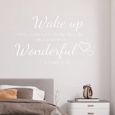 Stickerheld - Muursticker "Wake up every morning that something wonderful is going to happen" Quote - Slaapkamer - Hartjes - Engelse Teksten - Mat Wit - 55x88.2cm