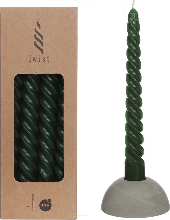 Bougies torsadées vert mousse 19cm de haut (4 pcs.)