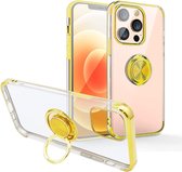Hoesje Geschikt voor iPhone 11 hoesje silicone met ringhouder Back Cover case - Transparant/Goud