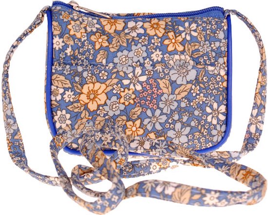 Mini schoudertasje blauw met bloemetjes - 11x10 cm