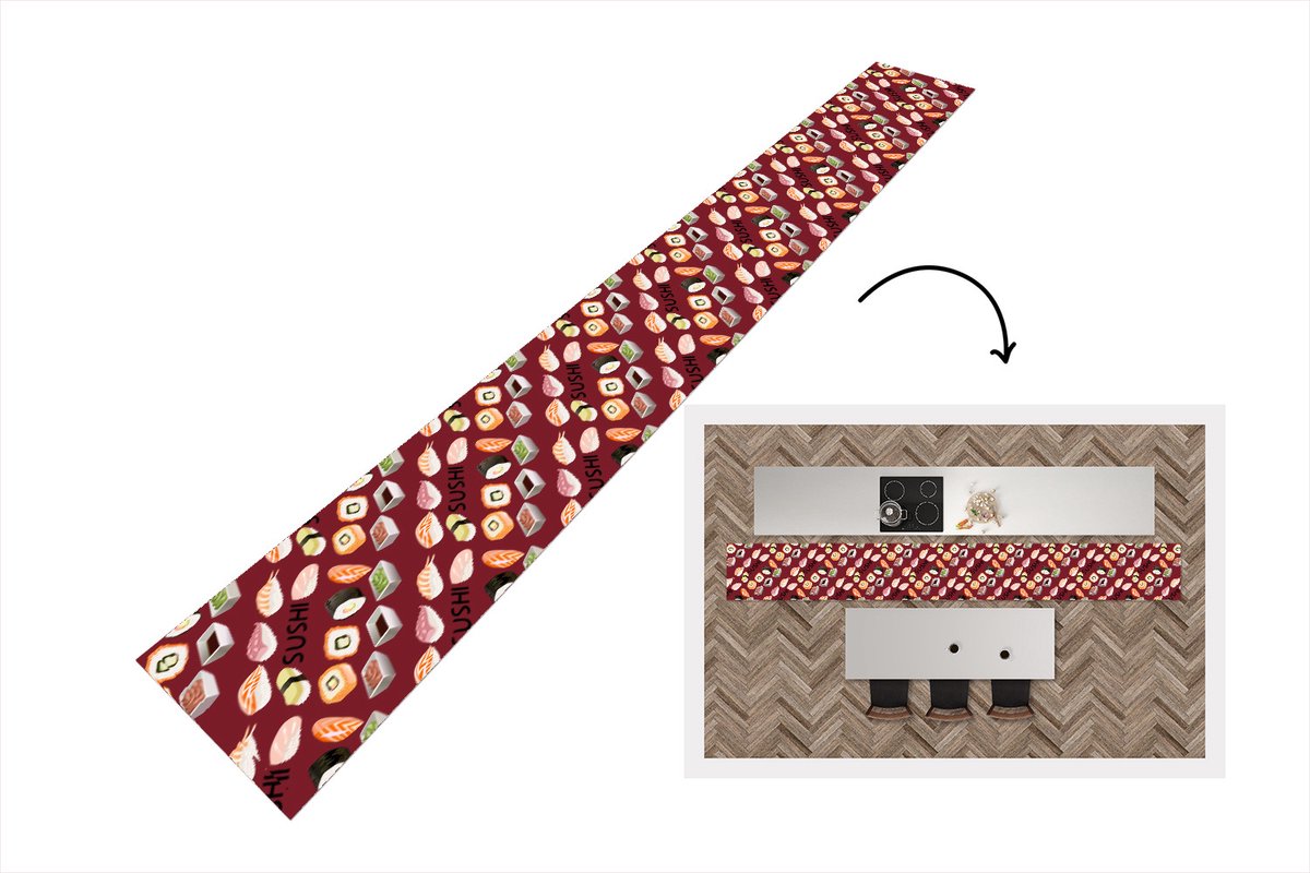 KitchenYeah Keukenloper - Keukenmat - Patroon - Sushi - Japan - Quotes - 480x60 cm - Keuken vloerkleed multicolor, foto 3