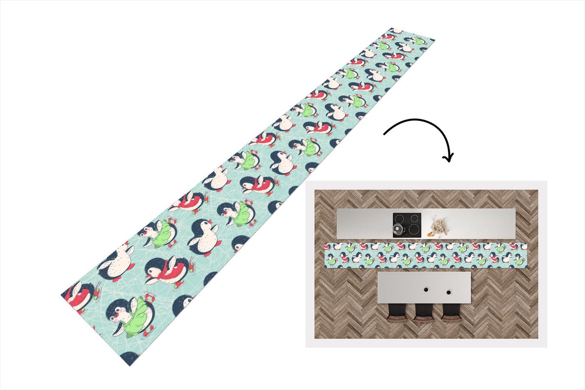 KitchenYeah Keukenloper - Keukenmat - Pinguïn - Schaatsen - Design - 480x60 cm - Keuken vloerkleed Multicolor
