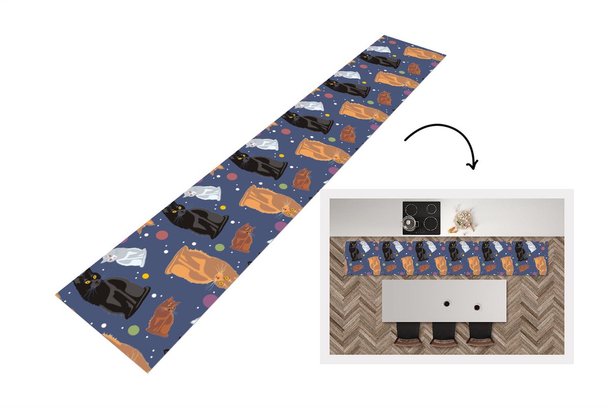 KitchenYeah Keukenloper - Keukenmat - Patronen - Kat - Ruimte - 360x60 cm - Keuken vloerkleed Multicolor