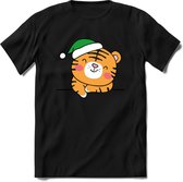 Tijger Buddy Kerst T-shirt | Groen | Jongens / Meisjes | Grappige Foute kersttrui Shirt Cadeau | Kindershirt | Leuke Elf, Rendier, Kerstboom en Kerstballen Ontwerpen. Maat 104