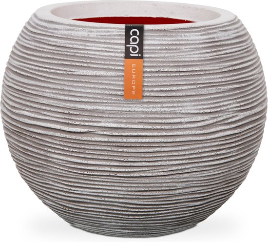 Capi Europe - Vaas bol Rib NL - 40x32 - Ivoor - Opening Ø24 - Bloempot voor binnen en buiten - Levenslang garantie - Breukbestendig - 100% Recyclebaar - CO2 Neutraal geproduceerd - KOFI270