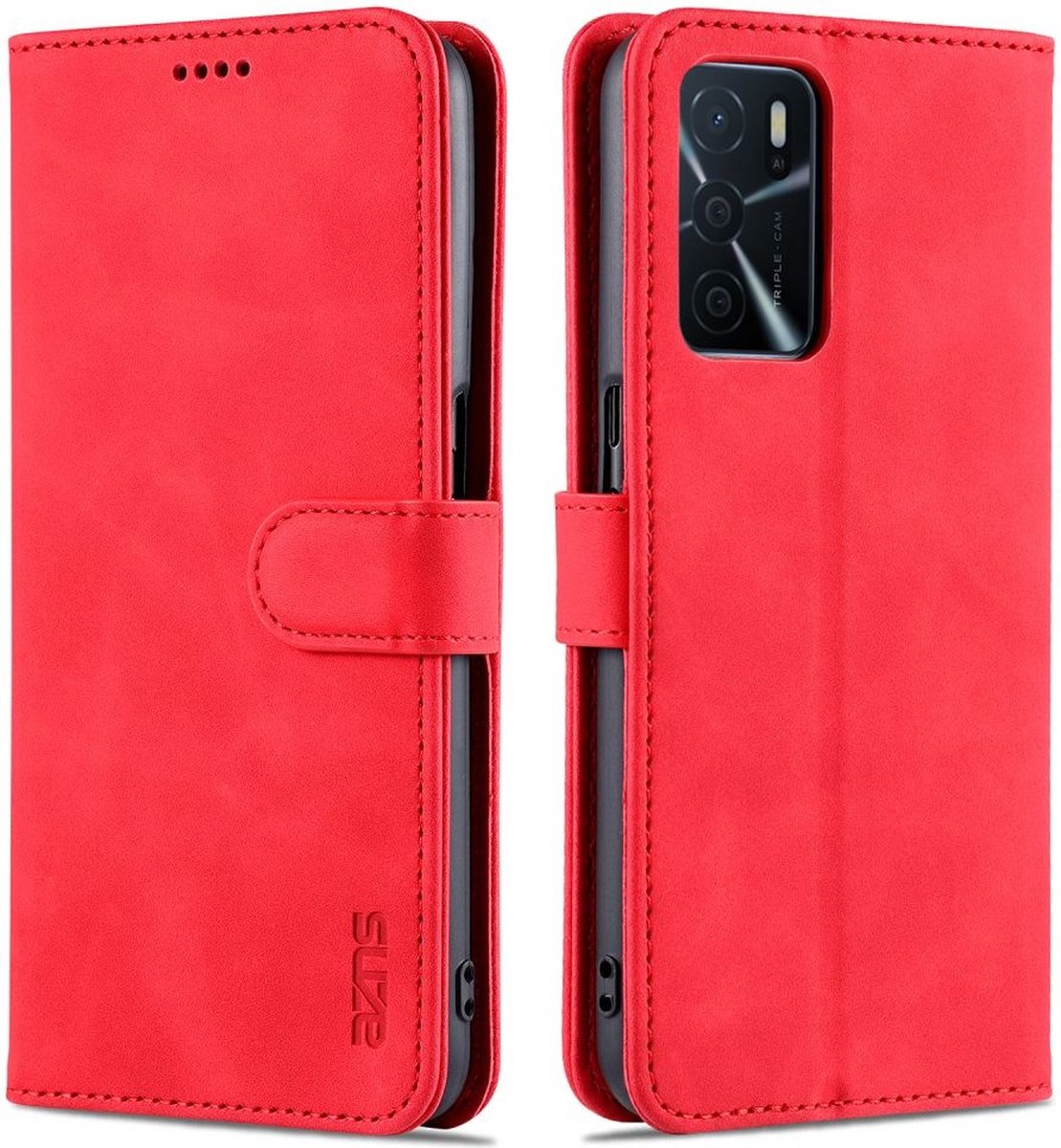 AZNS Oppo A16 / A16s Hoesje Book Case Kunst Leer Rood
