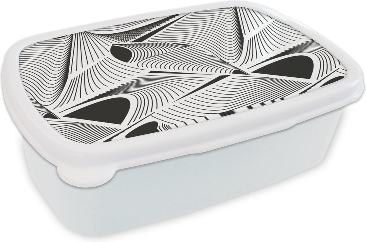 Broodtrommel Wit - Lunchbox - Brooddoos - Patroon - Abstract - Zwart Wit - 18x12x6 cm - Volwassenen
