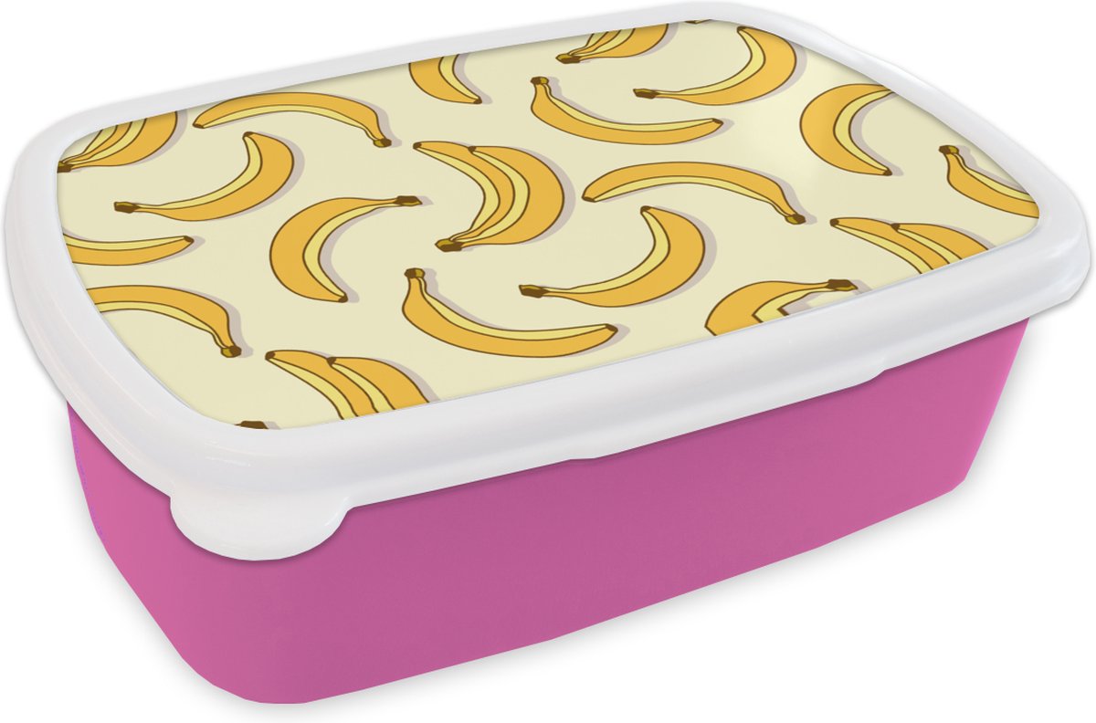 Broodtrommel Roze - Lunchbox - Brooddoos - Fruit - Design - Banaan - 18x12x6 cm - Kinderen - Meisje