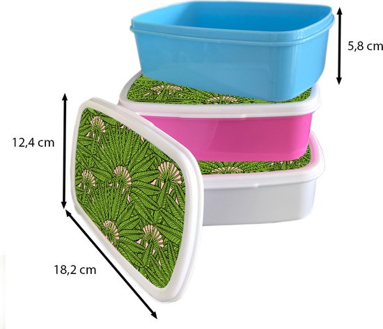 Lunch box Wit - Lunch box - Boîte à pain - Feuille de palmier - Motifs - Jungle - Tropical - 18x12x6 cm - Adultes
