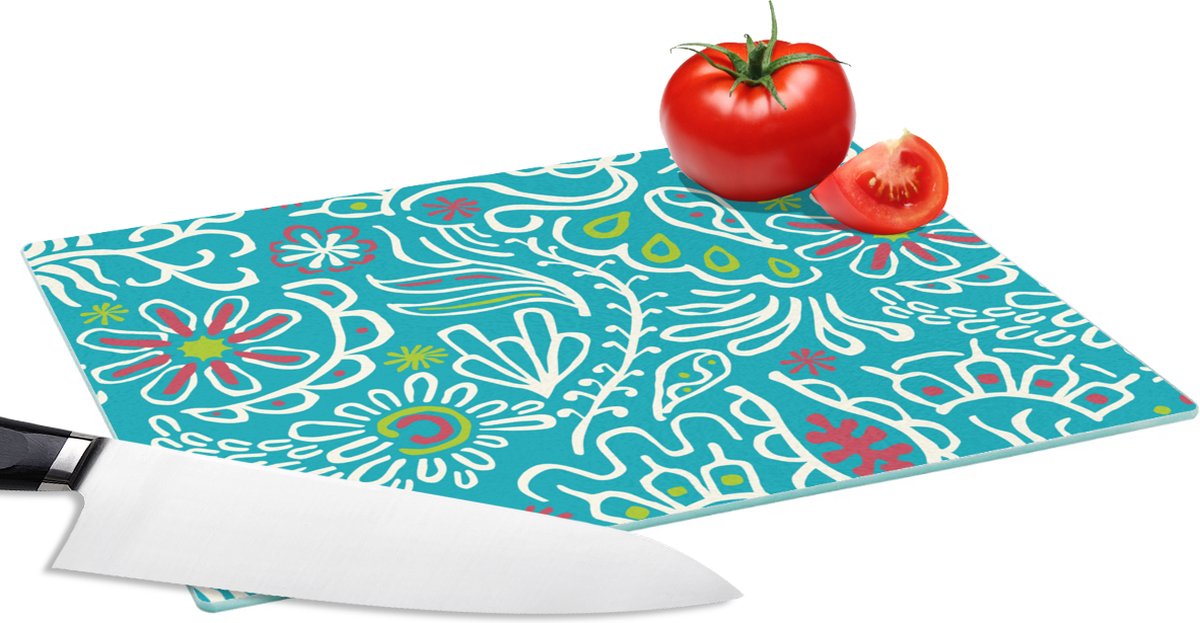 Glazen Snijplank - 28x20 - Bloemen - Bladeren - Tropisch - Design - Snijplanken Glas