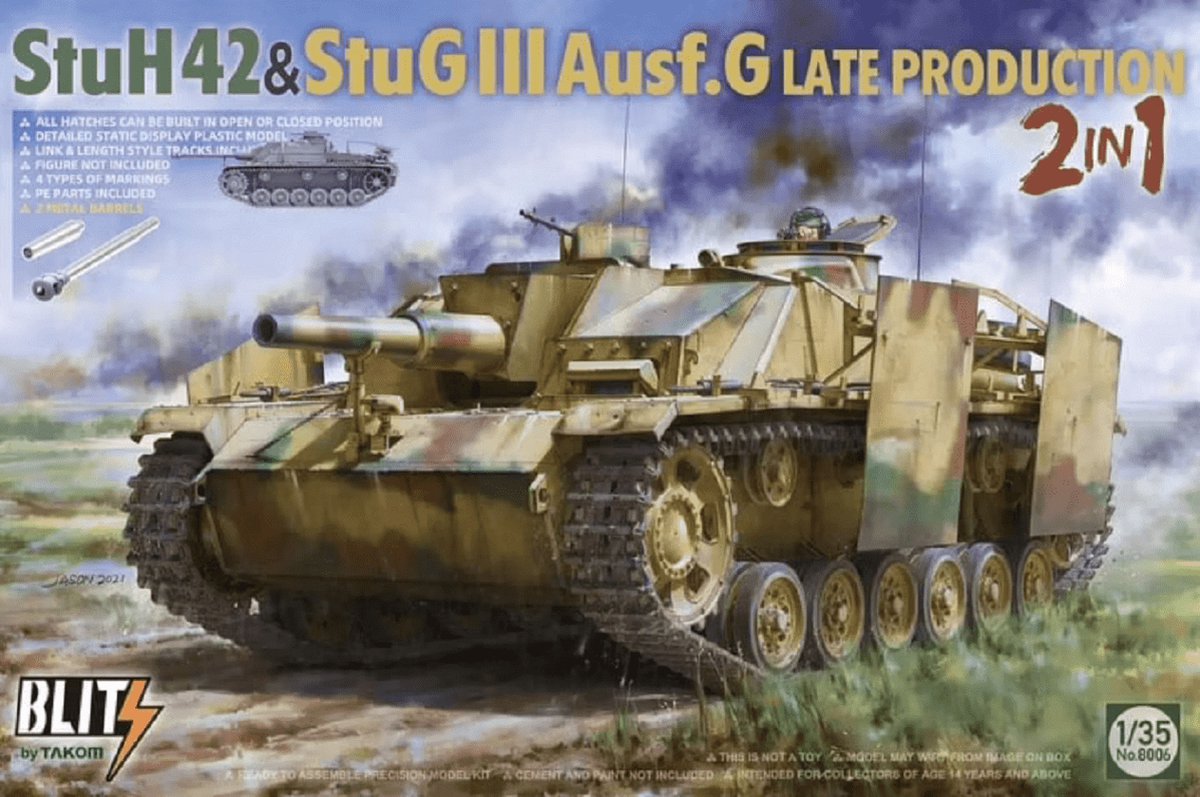 Takom Modelbouwpakket Militaire voertuigen - 8006 StuH42-StuG III Ausf.G Late Prodution 2 in 1 Plastic - 1:35 - Modelbouw