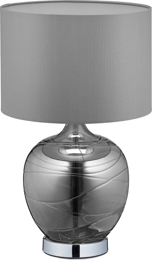Relaxdays tafellamp modern - stoffen lampenkap - glazen voet - nachtlamp - diverse kleuren