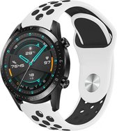 Siliconen Smartwatch bandje - Geschikt voor  Huawei Watch GT sport band - wit/zwart - 42mm - Strap-it Horlogeband / Polsband / Armband