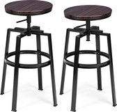 TOPQUALITY Barkrukken Set van 2 In hoogte verstelbare draaikrukken Bistrokrukken Ronde krukken Kruk Keukenkruk Werkkruk Metaal en Hout Rond 40 x 40 x 67 - 75 cm