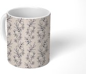 Mok - Koffiemok - Patroon - Bloemen - Zwart - Wit - Mokken - 350 ML - Beker - Koffiemokken - Theemok