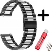 Strap-it bandje staal zwart/zilver + toolkit - geschikt voor Fossil Gen 6 44mm / Gen 5e 44mm / Gen 5