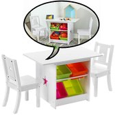 Decopatent® Table pour enfants avec chaises en bois - 1 table et 2 chaises pour enfants - Set de sièges avec beaucoup d'espace de rangement ( Ensemble)