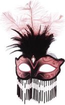 Venetiaans masker met kralen roze/zwart