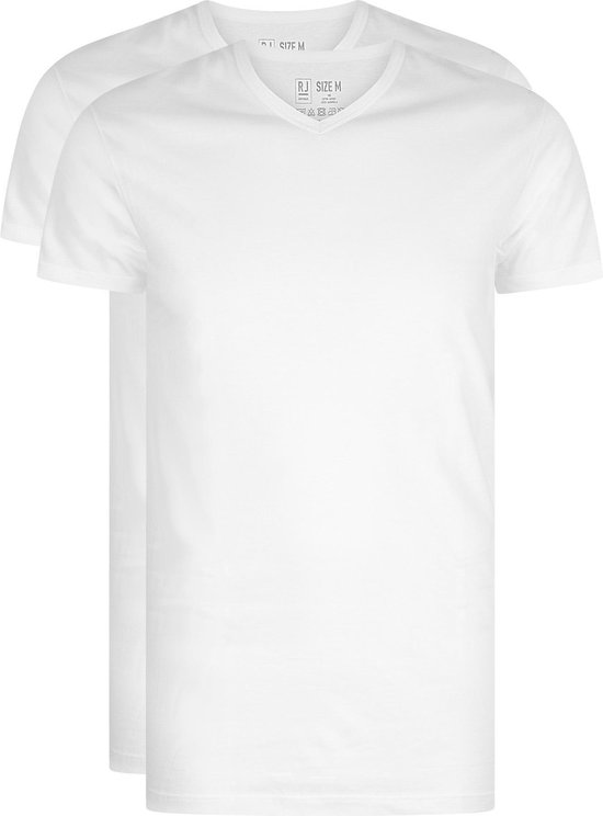 RJ Bodywear Everyday - La Haye - T-shirt extra long col V étroit - blanc lot de 2 - Taille S