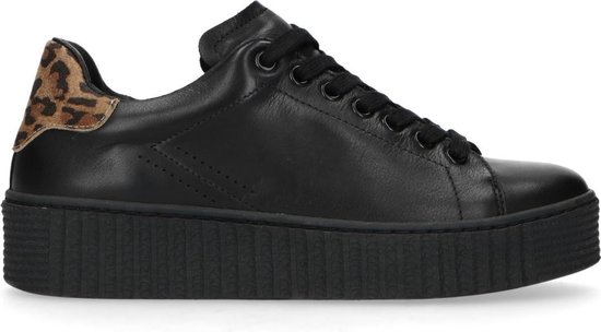 Sacha - Dames - Zwarte platform sneakers met panterprint - Maat 37 | bol.com